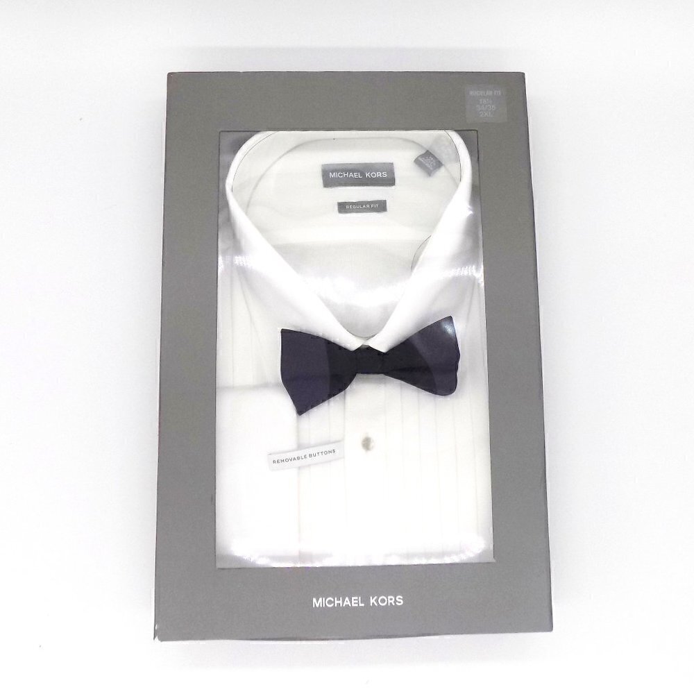 Michael Kors Formal Dress Shirt & Pre-Tied Silk Bowtie Set French Cuff Size L